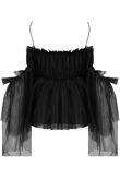 Black Cold Shoulder Elasticated Mesh Tops