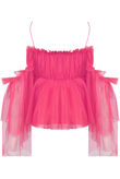 Fuchisa Cold Shoulder Elasticated Mesh Tops