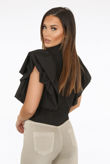Black Pleated Ruffle Sleeves Cropped Shirt