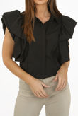 Black Pleated Ruffle Sleeves Cropped Shirt