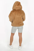 Luxe Faux Fur Zip Up Hoodie In Beige