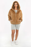 Luxe Faux Fur Zip Up Hoodie In Beige