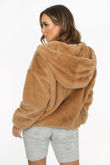 Luxe Faux Fur Zip Up Hoodie In Beige