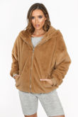 Luxe Faux Fur Zip Up Hoodie In Beige