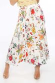 White Floral Pleated Midi Skirt