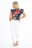 Floral Print Polka Dot Tie Front Blouse