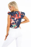 Floral Print Polka Dot Tie Front Blouse