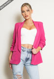 Fuchsia Plain Ruched Sleeve Open Blazer