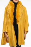 Mustard Faux Fur Trim Cape