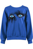 Fur Eyes Trim Jumper in Royal Blue