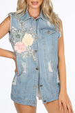 Floral Applique Denim Gilet