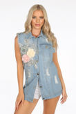 Floral Applique Denim Gilet