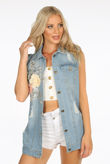 Floral Applique Denim Gilet