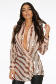 Pink Sequin Stripes Wrap Mini Dress