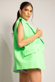Green Oversized Puff Shoulder Blazer