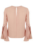 Nude Knotted Sleeve Back Button Up Tops