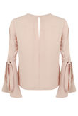 Rose Knotted Sleeve Back Button Up Tops