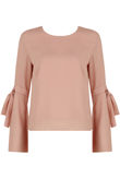 Nude Knotted Sleeve Back Button Up Tops
