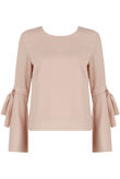 Rose Knotted Sleeve Back Button Up Tops