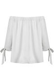 White Off Shoulder Knot Sleeve Blouse