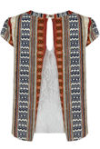 Cream Aztec Print Back Lace Textured Tops 