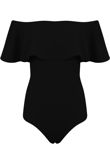 Black Bardot Frill Bodysuit