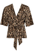 Beige Leopard Print Tie Front Blouse