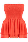 Orange Bandeau Shirred Swing Top