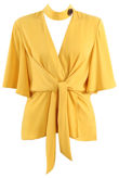 Mustard Choker Neck Tie Up Blouse