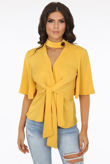 Mustard Choker Neck Tie Up Blouse