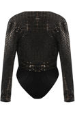 Beige Long Sleeve Embellished Bodysuit 