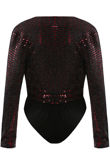 Burgundy Long Sleeve Rose Gold Embellished Bodysuit