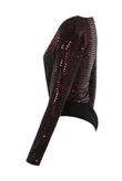 Burgundy Long Sleeve Rose Gold Embellished Bodysuit
