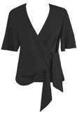 Black Wrap Over Side Tie Blouse