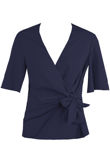 Navy Wrap Over Side Tie Blouse