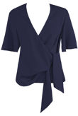 Navy Wrap Over Side Tie Blouse