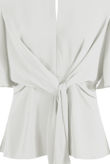  White Front Tie Up Wing Sleeve Blouse