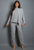 Grey High Neck Oversized Top And Jogger Set