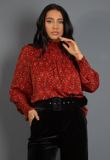 Red Leopard Print High Neck Top
