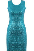Turquoise Celebrity Style Turquoise Sequin Front Open Back Dress