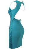 Turquoise Celebrity Style Turquoise Sequin Front Open Back Dress