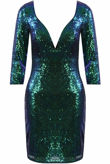 Green Plunge Long Sleeve Sequin Dress