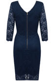 Navy Flower Lace Detail Back Zip Up Bodycon Dress