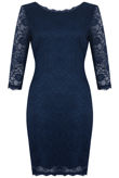 Navy Flower Lace Detail Back Zip Up Bodycon Dress