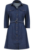 Denim Belted Front Button Up Shift Dress