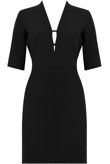 Black Plunge Neck Crepe Shift Dress