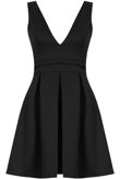 Black Plunge Cut Out Detail Skater Dress