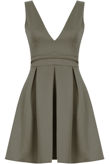 Khaki Plunge Cut Out Detail Skater Dress