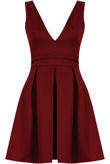 Wine Plunge Cut Out Detail Skater Dress
