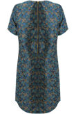  Green Brocade Floral Short Sleeves Shift Dress